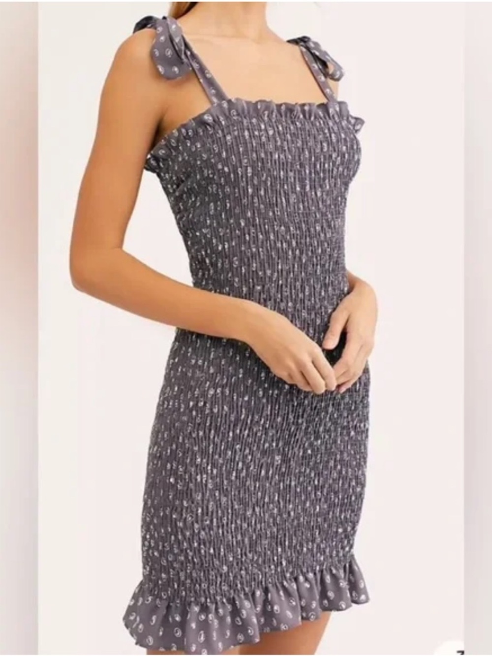 Free People Intimately Smocked RuffleTrim Sundress in Charcoal Floral Mini Dress